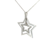 14k White Gold .35ct G SI1 Round Diamond Double Diamond Star Pendant 1"inch